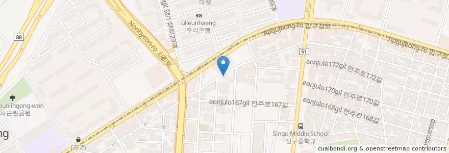 Mapa de ubicacion de 본고향맛집 en South Korea, Seoul, Gangnam-Gu, Sinsa-Dong, Apgujeong-Dong.