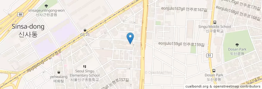Mapa de ubicacion de 세인트파크여성의원 en Zuid-Korea, Seoel, 강남구, 신사동, 압구정동.