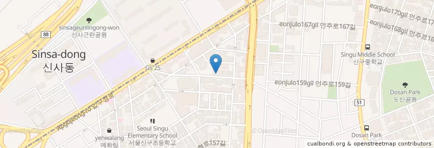 Mapa de ubicacion de 서동일음성클리닉 en 대한민국, 서울, 강남구, 신사동, 압구정동.