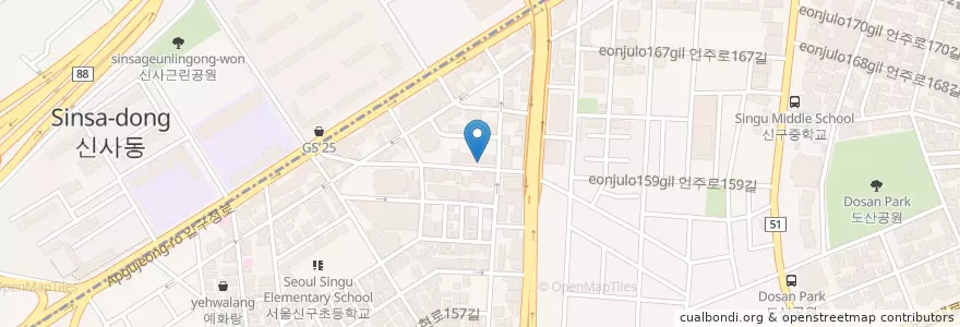 Mapa de ubicacion de 놀부부대찌개철판구이 en کره جنوبی, سئول, 강남구, 신사동, 압구정동.