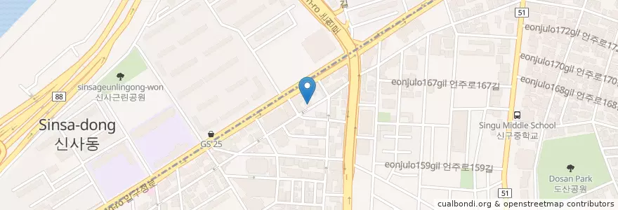 Mapa de ubicacion de 포메인 en South Korea, Seoul, Gangnam-Gu, Sinsa-Dong, Apgujeong-Dong.