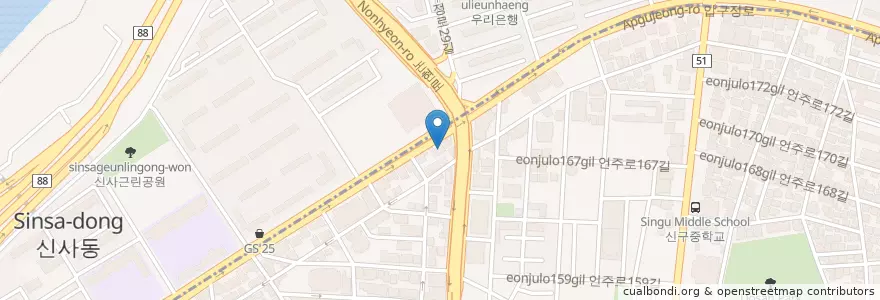 Mapa de ubicacion de 양두병성형외과 en 韩国/南韓, 首尔, 江南區, 신사동, 압구정동.
