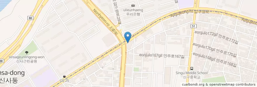 Mapa de ubicacion de KDB산업은행 압구정지점 en Corée Du Sud, Séoul, 강남구, 신사동, 압구정동.