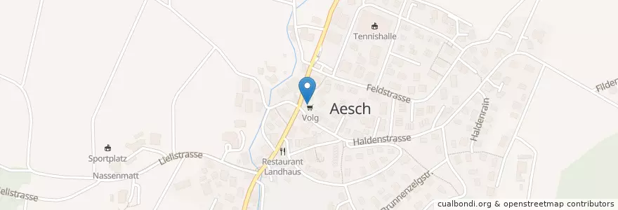 Mapa de ubicacion de Post (im Volg) en Suíça, Zurique, Bezirk Dietikon, Aesch (Zh).