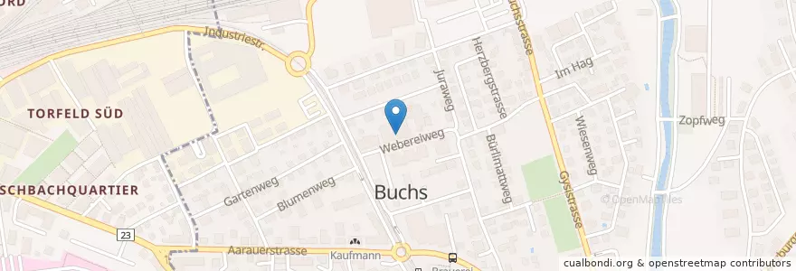 Mapa de ubicacion de Kantine Swisslog en Svizzera, Argovia, Bezirk Aarau, Buchs.