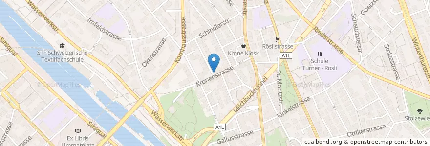 Mapa de ubicacion de Zürich Kronenstrasse en Switzerland, Zurich, District Zurich, Zurich.
