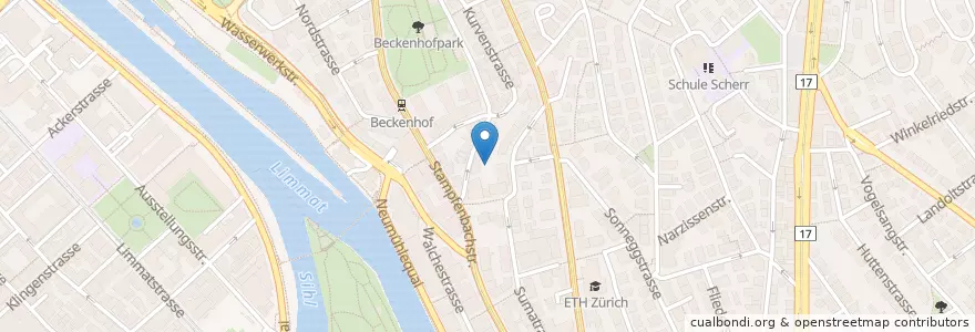 Mapa de ubicacion de Zürich Unterstrass / Obstgartenstrasse en Schweiz/Suisse/Svizzera/Svizra, Zürich, Bezirk Zürich, Zürich.