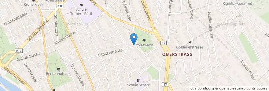 Mapa de ubicacion de Zürich Stolzestrasse / Ottikerstrasse en Switzerland, Zurich, District Zurich, Zurich.