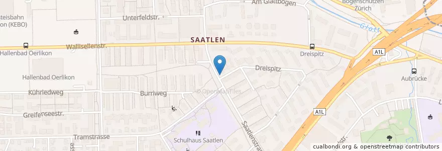 Mapa de ubicacion de Zürich Saatlenstrasse / Reformierte Kirche Saatlen en Switzerland, Zurich, District Zurich, Zurich.
