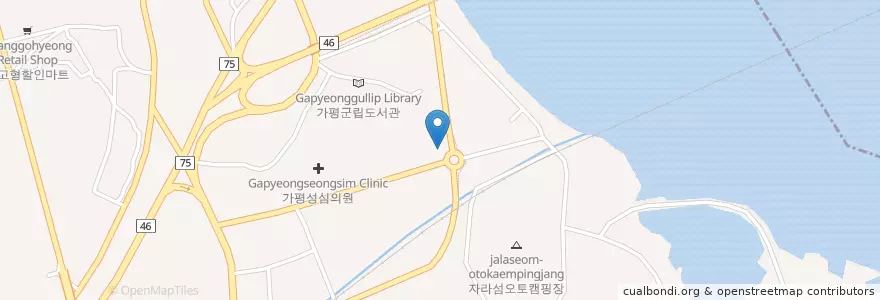 Mapa de ubicacion de 자라섬 닭갈비 en 대한민국, 경기도, 가평군.