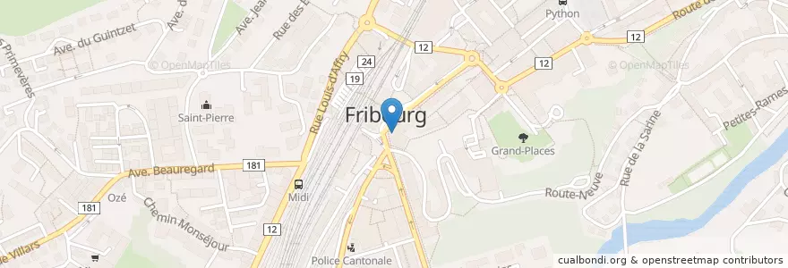 Mapa de ubicacion de Pharmacie de la Gare en Svizzera, Friburgo, Distretto Della Sarine, Fribourg - Freiburg.
