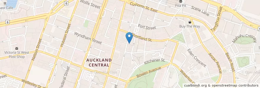 Mapa de ubicacion de Vulcan Lane Bagels en Yeni Zelanda, Auckland, Waitematā.
