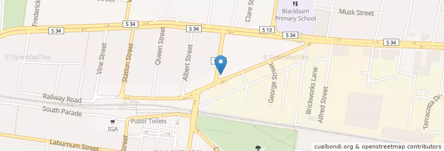 Mapa de ubicacion de Blackburn Post Office en Австралия, Виктория, City Of Whitehorse.
