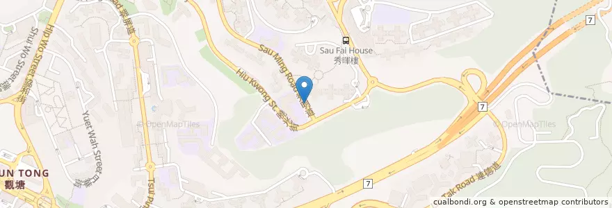 Mapa de ubicacion de 秀明樓 Sau Ming House en Çin, Guangdong, Hong Kong, Kowloon, Yeni Bölgeler, 觀塘區 Kwun Tong District.