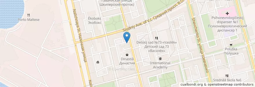 Mapa de ubicacion de Шаверма en Russia, Northwestern Federal District, Leningrad Oblast, Saint Petersburg, Василеостровский Район, Округ Гавань.