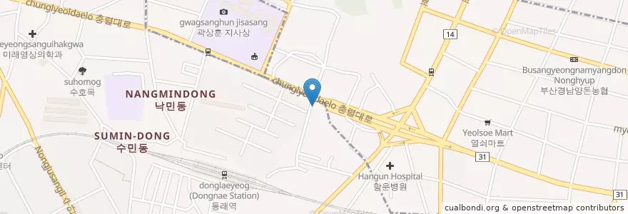 Mapa de ubicacion de 할매네 김밥우동 en South Korea, Busan, Dongnae-Gu.