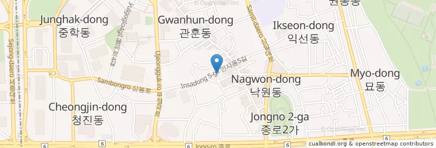 Mapa de ubicacion de 조벡이수제비 en کره جنوبی, سئول, 종로구, 종로1·2·3·4가동.