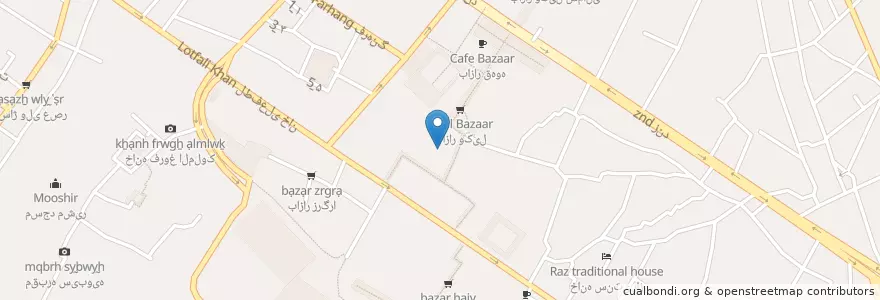 Mapa de ubicacion de بانک ملی en İran, Fars Eyaleti, شهرستان شیراز, بخش مرکزی, شیراز.