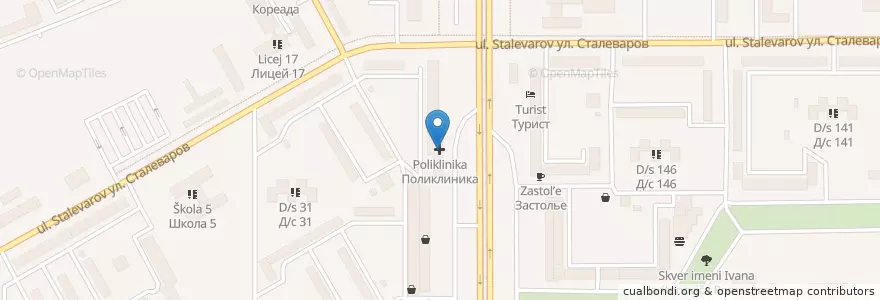 Mapa de ubicacion de Поликлиника en Russia, Уральский Федеральный Округ, Oblast' Di Čeljabinsk, Магнитогорский Городской Округ.