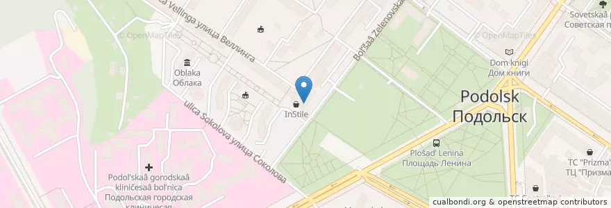 Mapa de ubicacion de ФлайКофе en 俄罗斯/俄羅斯, Центральный Федеральный Округ, 莫斯科州, Городской Округ Подольск.