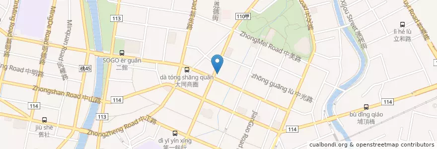 Mapa de ubicacion de 元大商業銀行 en Taiwan, Taoyuan, Zhongli.