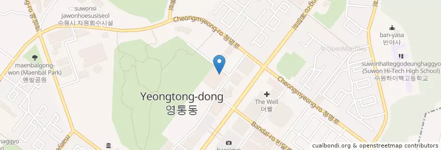 Mapa de ubicacion de 봉평메밀촌 영통점 en 大韓民国, 京畿道, 水原市, 霊通区.