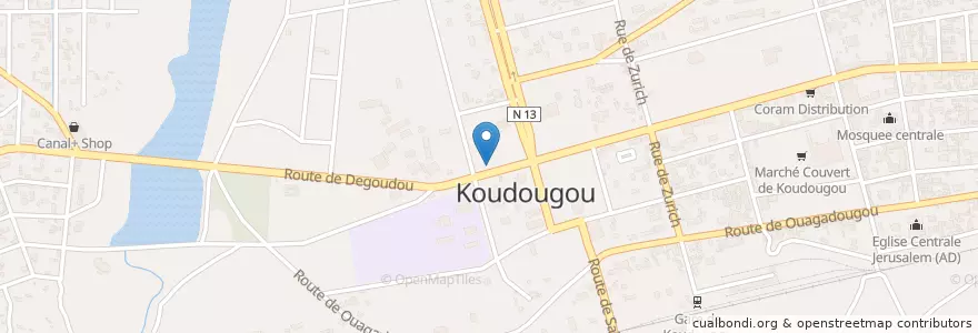 Mapa de ubicacion de Ecobank en ブルキナファソ, Centre-Ouest, Boulkiemdé, Koudougou, Koudougou.