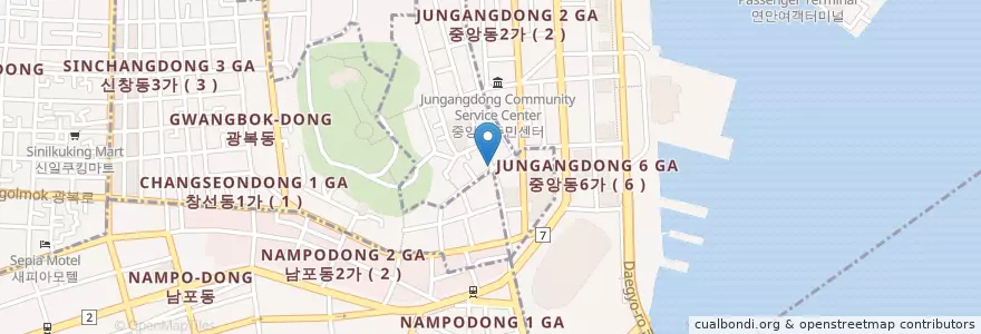 Mapa de ubicacion de 釜山換銭 en 韩国/南韓, 釜山, 中區, 동광동.