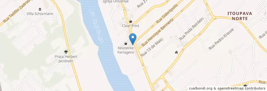 Mapa de ubicacion de Sicoob MaxiCrédito en البَرَازِيل, المنطقة الجنوبية, سانتا كاتارينا, Região Geográfica Intermediária De Blumenau, Microrregião De Blumenau, بلوميناو.