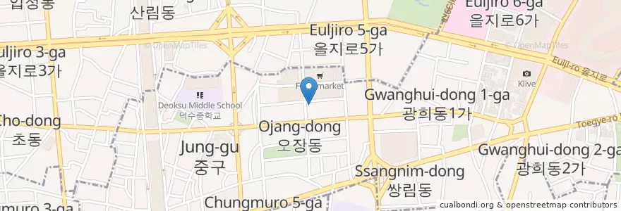 Mapa de ubicacion de 오장동흥남집 en Güney Kore, Seul, 광희동, 을지로동.