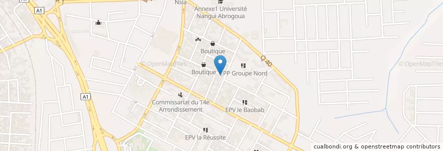 Mapa de ubicacion de Café en Ivory Coast, Abidjan, Abobo.