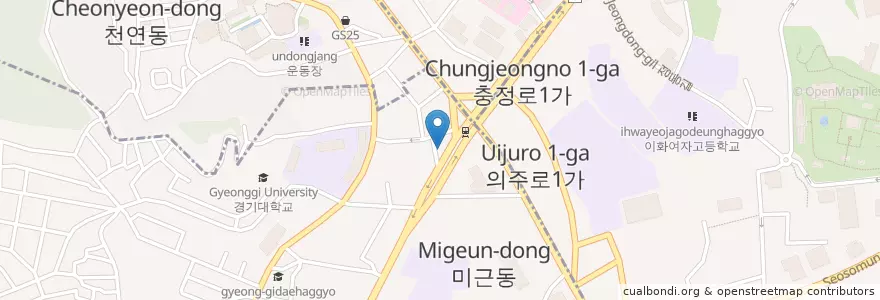 Mapa de ubicacion de 외할머니라면 en کره جنوبی, سئول, 서대문구, 충현동.