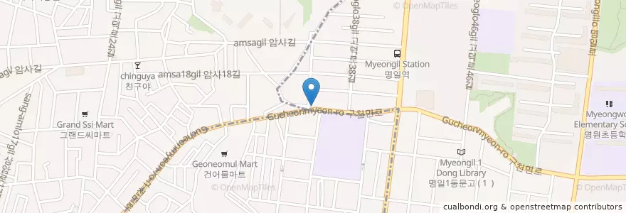Mapa de ubicacion de Potter's Coffee en 대한민국, 서울, 강동구, 명일동.