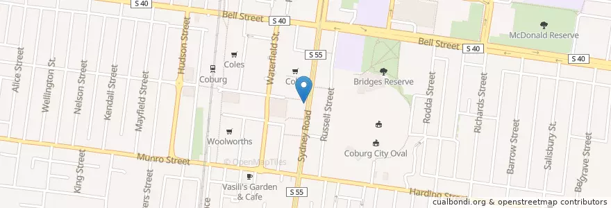 Mapa de ubicacion de Tasty Sub en Australia, Victoria, City Of Moreland.