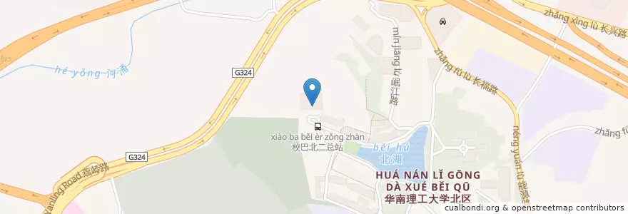 Mapa de ubicacion de 北区二饭堂 en Китай, Гуандун, Гуанчжоу, 天河区, 五山街道.