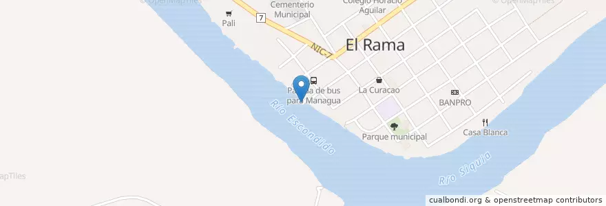 Mapa de ubicacion de Puerto en Nicaragua, Regione Autonoma Atlantico Sud, El Rama (Municipio).