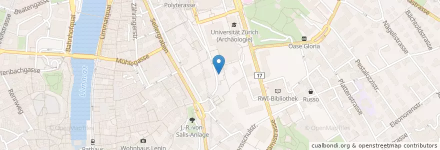 Mapa de ubicacion de Mensa UZH Zentrum Mercato (Untere Mensa) en Schweiz/Suisse/Svizzera/Svizra, Zürich, Bezirk Zürich, Zürich.