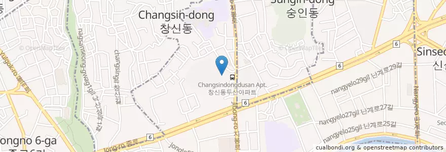 Mapa de ubicacion de 새마을금고 en 대한민국, 서울, 종로구, 창신1동.