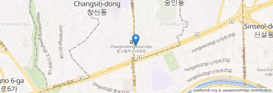 Mapa de ubicacion de KEB하나은행 창신동지점 en Coreia Do Sul, Seul, 종로구, 숭인1동, 창신1동.