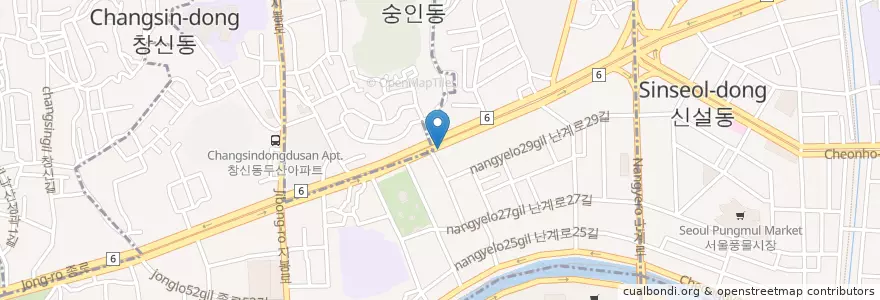 Mapa de ubicacion de 남도식당 en 大韓民国, ソウル, 鍾路区, 숭인2동.