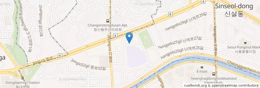 Mapa de ubicacion de 동묘파출소 en Corea Del Sur, Seúl, 종로구, 숭인2동, 창신1동.