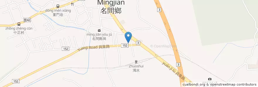 Mapa de ubicacion de 名間濁水肉焿王 en Taiwan, Taiwan Province, Nantou County, Mingjian Township.