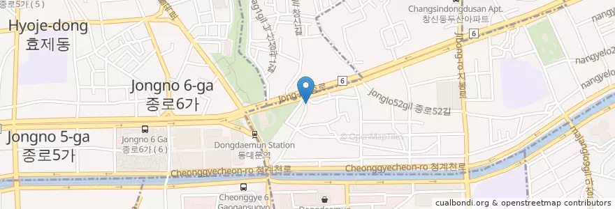 Mapa de ubicacion de 홍두께칼국수 en Coreia Do Sul, Seul, 종로구, 창신1동.