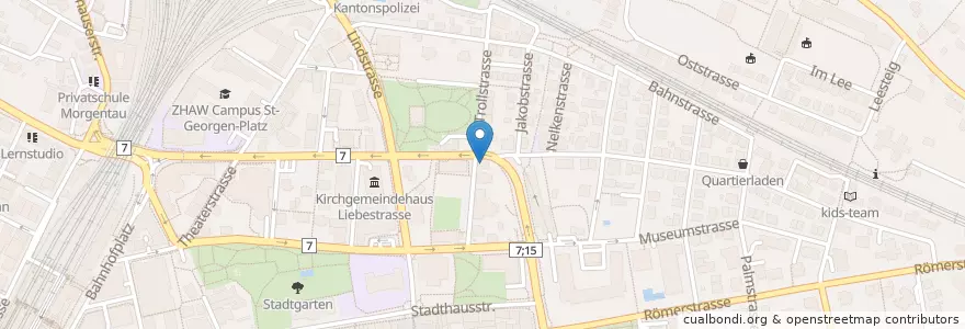 Mapa de ubicacion de IPW Beratungsstelle für Jugendliche en Schweiz/Suisse/Svizzera/Svizra, Zürich, Bezirk Winterthur, Winterthur.