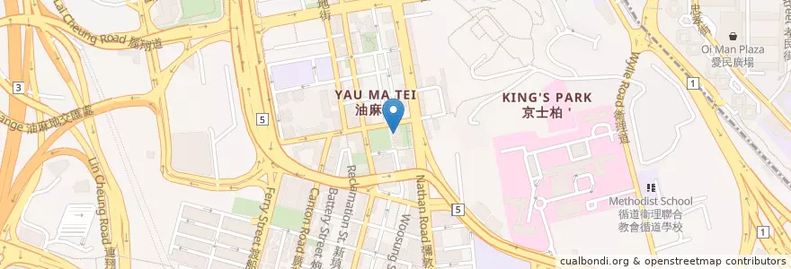 Mapa de ubicacion de Yau Ma Tei Tin Hau Temple en 중국, 광둥성, 홍콩, 가우룽, 신제, 油尖旺區 Yau Tsim Mong District.