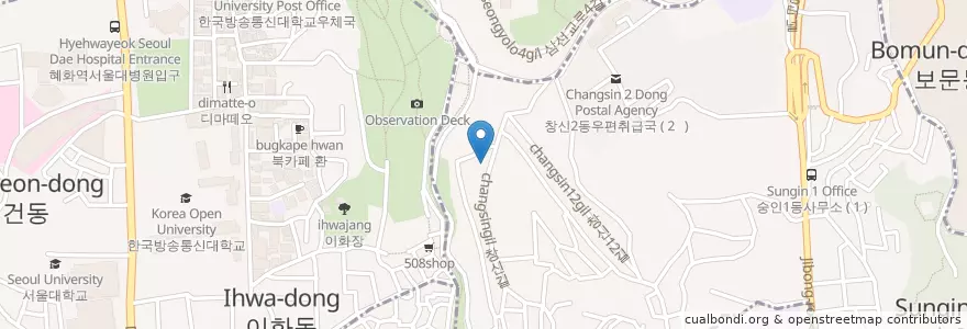 Mapa de ubicacion de 뭐든지도서관 en Korea Selatan, 서울, 종로구, 창신2동.