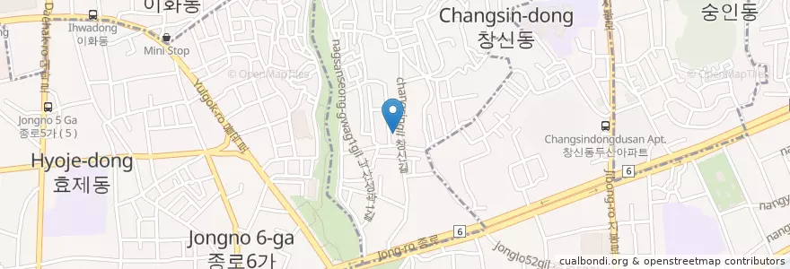 Mapa de ubicacion de 새마을금고 en Corée Du Sud, Séoul, 종로구, 창신2동.