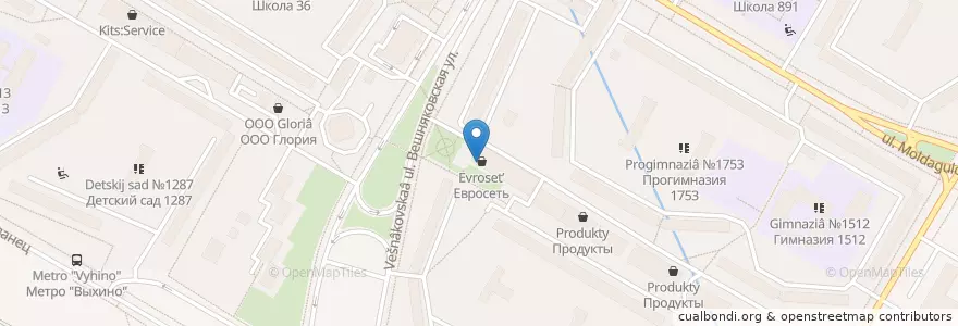Mapa de ubicacion de Почта России en Rusia, Distrito Federal Central, Москва, Восточный Административный Округ, Район Вешняки.