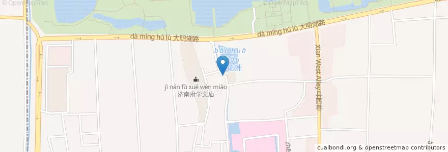 Mapa de ubicacion de 曲水亭 en China, Shandong, 济南市, 历下区, 大明湖街道, 泉城路街道.