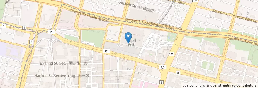 Mapa de ubicacion de 富士鐵板燒 en 臺灣, 新北市, 臺北市, 中正區.